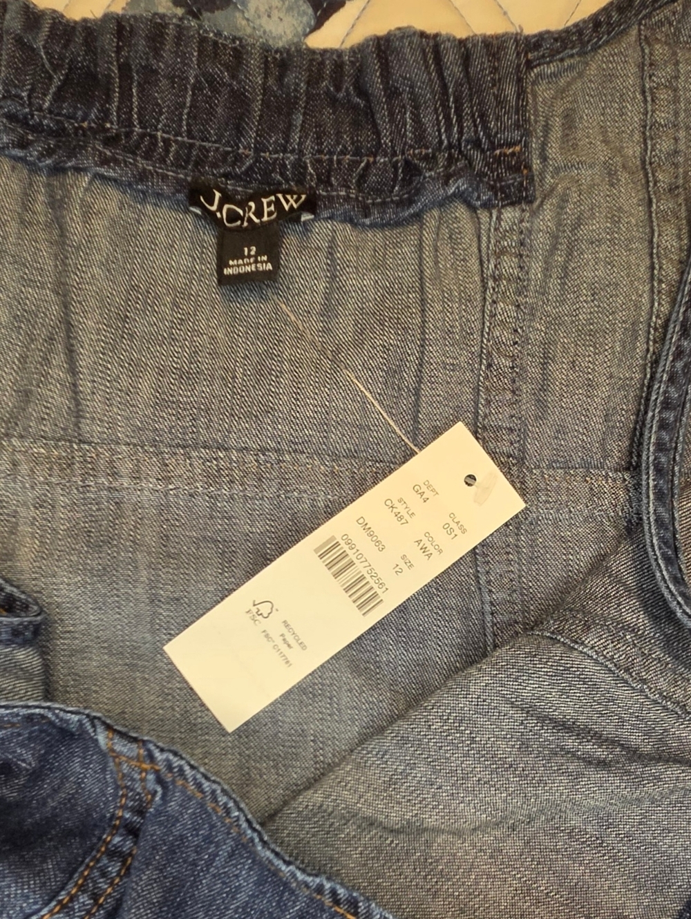 J.Crew NWT Denim Mini Dress Size 12 Stretch Back Smocked Sleeveless A-Line - Picture 5 of 5